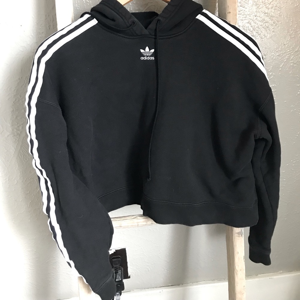 Adidas black cropped hoodie sweater